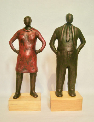 Sculpture by Artist Louise Monfette titled The Debaters (front view)