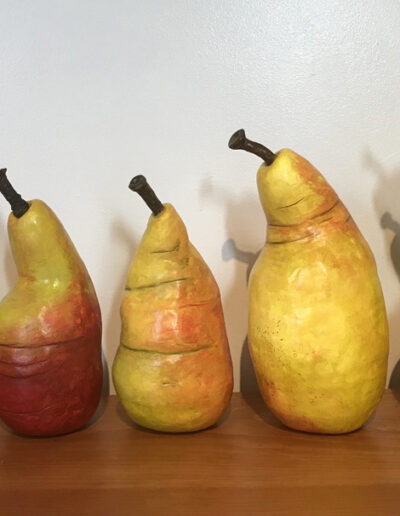 Sculpture by by Victoria B.C. Artist, Louise Monfette titled Pear Parade 2024